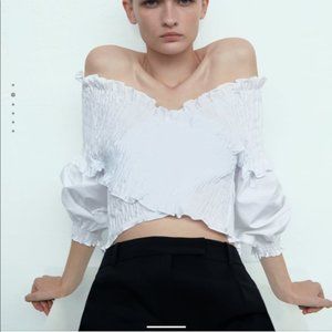 White Off-Shoulder Blouse, XS, ZARA